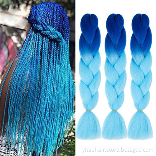 Ombre blue Jumbo Braiding Hair Crochet Twist Hair Extensions 24 inch Box Braid Heat Resistance Synthetic Braids Hair for Women
